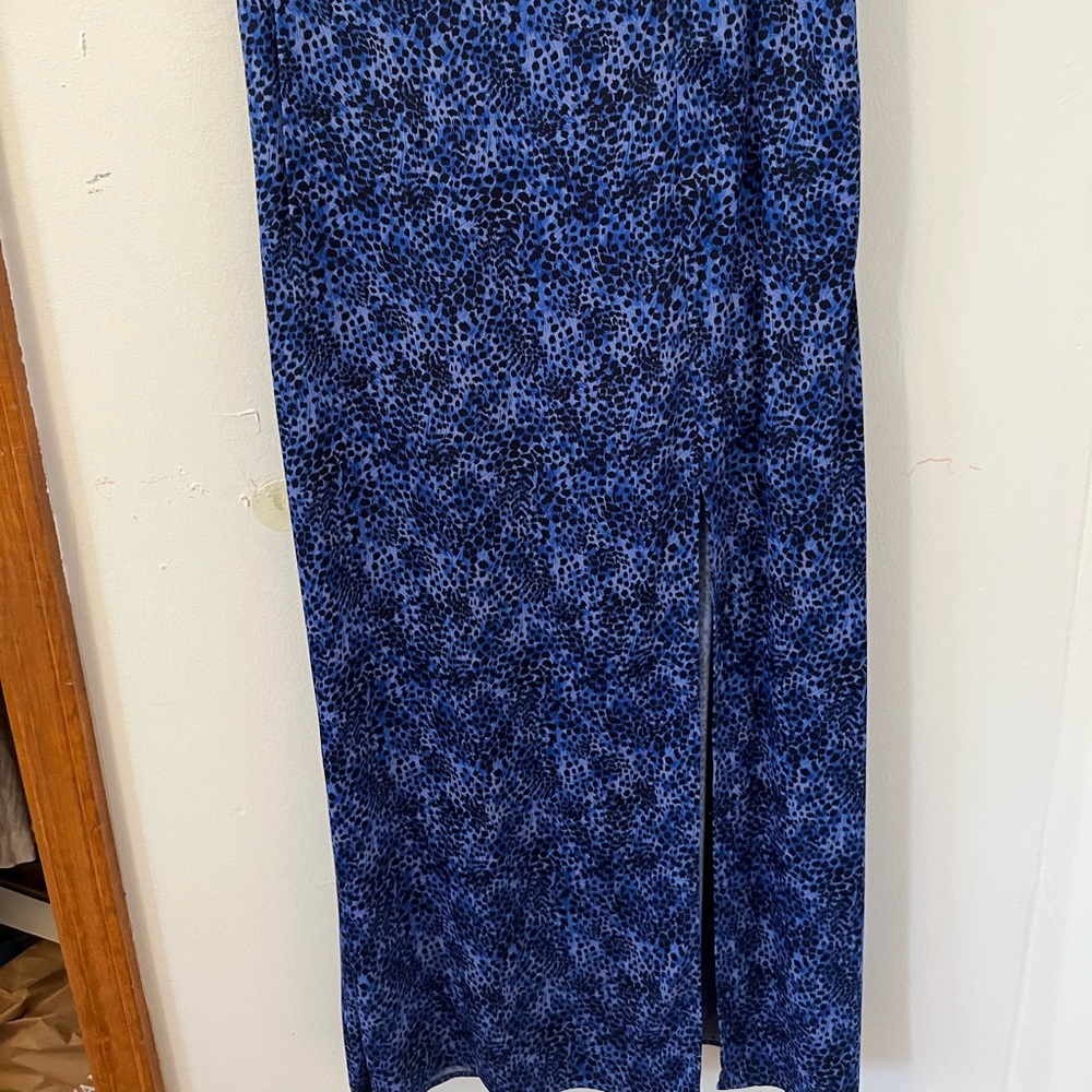 & Other Stories high waisted midi skirt in blue leopard print with slit